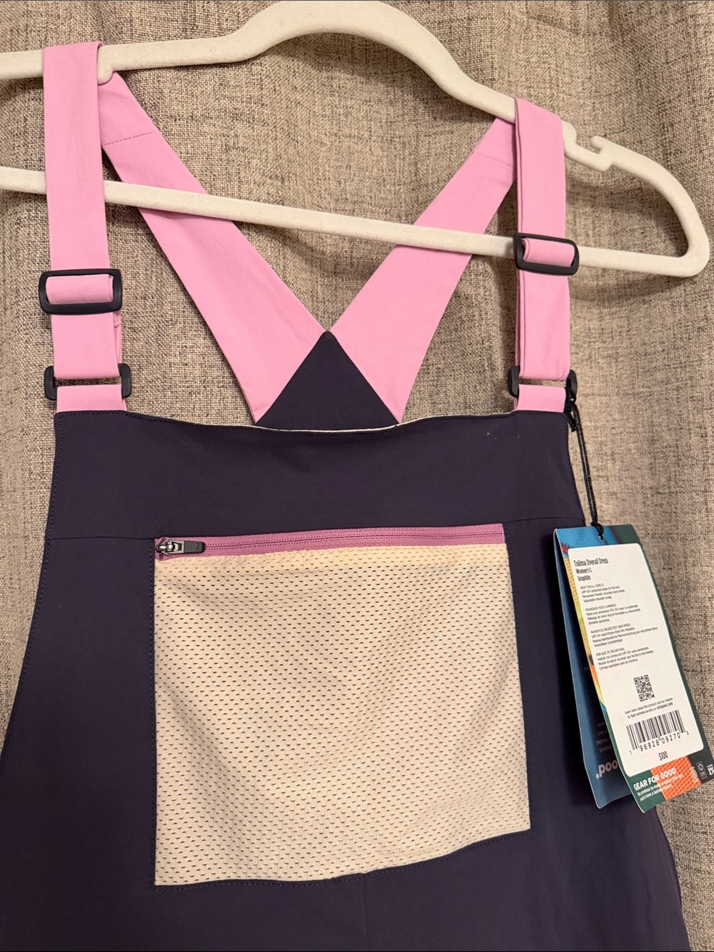 cotopaxi Navy Overalls with Pink Straps and Cream Mesh Pocket - Picture 4 of 6